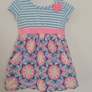 healthtex Aqua Stripe & Pink-Accent Floral Dress